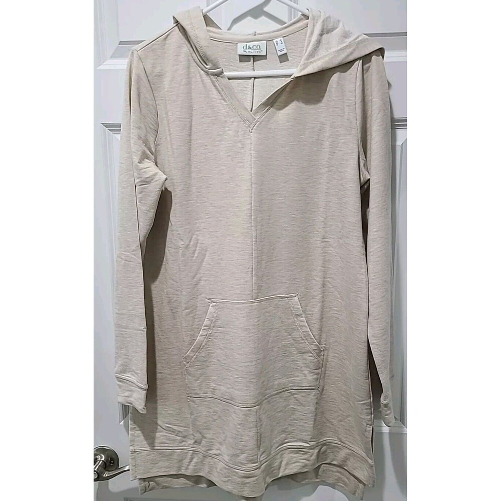 D&Co Active NWOT Oversized French Terry Hooded Sweatshirt Tunic/DRESS Beige Sz S